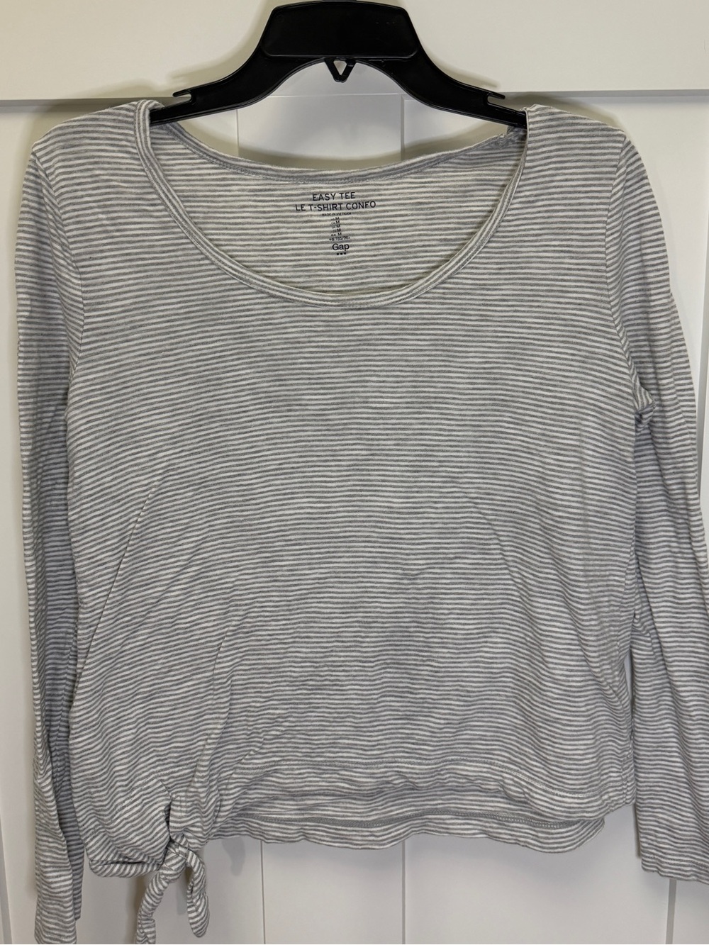 Gap Gray & White Striped Long Sleeve Tie-Hem Top